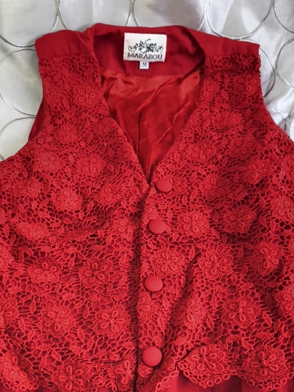 MARABOU Red Lace Button-Front Women's Dress Vest T37